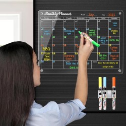 Lot de 2 Calendrier Magnétique Frigo, 40 x 30cm Planificateurs Magnétiques et Mémo, Tableau Transparent Effaçable à Sec en Acryl