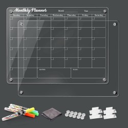 Lot de 2 Calendrier Magnétique Frigo, 40 x 30cm Planificateurs Magnétiques et Mémo, Tableau Transparent Effaçable à Sec en Acryl