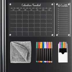 Calendrier Magnetique Frigo Transparent, tableau mensuel, to do list,mémo, organisateur, avec accessoires (Blanc)