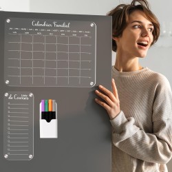 Calendrier Magnetique Frigo Transparent, tableau mensuel, to do list,mémo, organisateur, avec accessoires (Blanc)