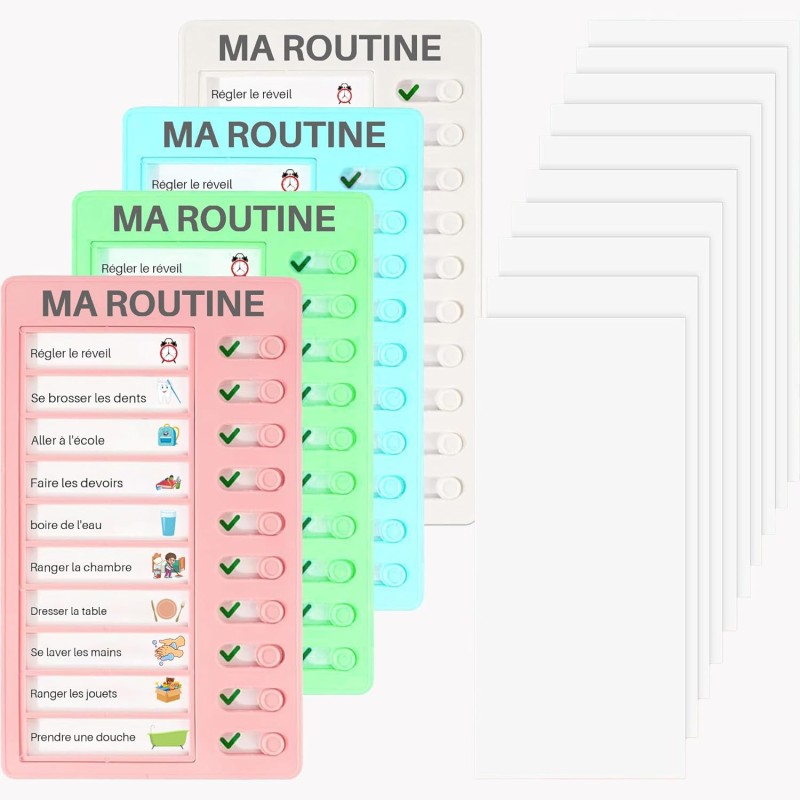 4 Tableau Routine Enfant Liste Planning To Do List pour Enfant Tableau Memo Checklist avec 10 Cartes de Contrôle DIY pour Planif