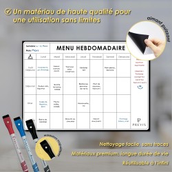 PREVIS Planificateur de Menus A4 (21x29cm) Inclus 3 Marqueurs Magnétiques de Couleur- Menu Semaine Frigo Magnetique - Tableau Ma