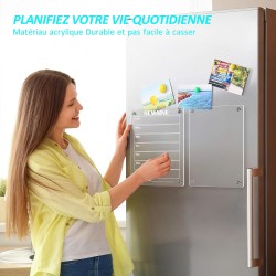 Lot de 2 Calendrier Magnetique Frigo(Avec Marqueurs 6 couleurs) - Acrylique Tableau Magnetique Frigo - Planning Semaine - 30x20 