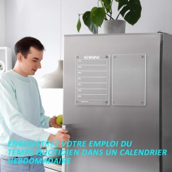 Lot de 2 Calendrier Magnetique Frigo(Avec Marqueurs 6 couleurs) - Acrylique Tableau Magnetique Frigo - Planning Semaine - 30x20 