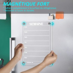 Lot de 2 Calendrier Magnetique Frigo(Avec Marqueurs 6 couleurs) - Acrylique Tableau Magnetique Frigo - Planning Semaine - 30x20 