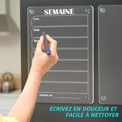 Lot de 2 Calendrier Magnetique Frigo(Avec Marqueurs 6 couleurs) - Acrylique Tableau Magnetique Frigo - Planning Semaine - 30x20 