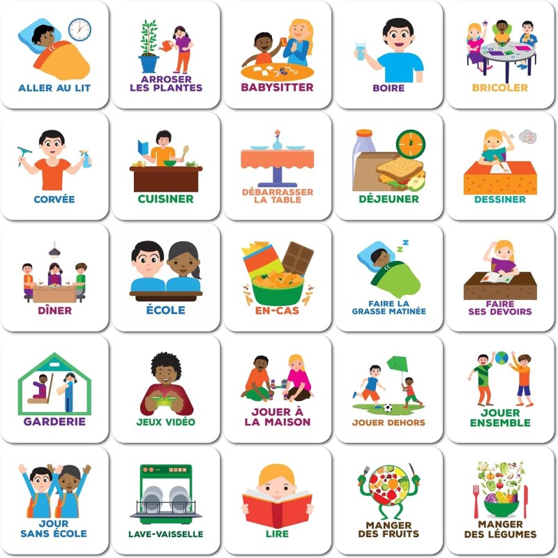 Pictogrammes magnétiques pour Tableau de Planification hebdomadaire - 50 pièces - Français - Enfants - Routine Quotidienne - pla
