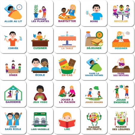 Pictogrammes magnétiques pour Tableau de Planification hebdomadaire - 50 pièces - Français - Enfants - Routine Quotidienne - pla