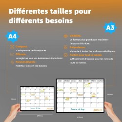 SB PACK Calendrier Magnétique Mensuel Pour Frigo A4 + Tableau Magnetique Hebdomadaire A4 + 4 Marqueurs Premium + 55 Stikers Aléa