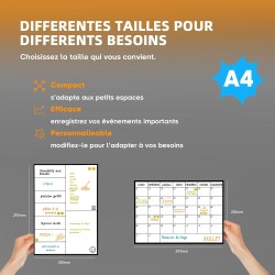 SB PACK Calendrier Magnétique Mensuel Pour Frigo A4 + Tableau Magnetique Hebdomadaire A4 + 4 Marqueurs Premium + 55 Stikers Aléa