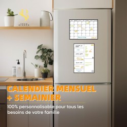 SB PACK Calendrier Magnétique Mensuel Pour Frigo A4 + Tableau Magnetique Hebdomadaire A4 + 4 Marqueurs Premium + 55 Stikers Aléa