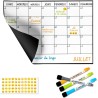 SB Calendrier Mensuel Magnétique Pour Frigo A3 42X30CM + 4 Marqueurs Premium + 55 Stikers Aléatoires | Tableau Magnetique Frigo 