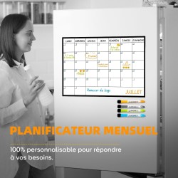 SB Calendrier Mensuel Magnétique Pour Frigo A3 42X30CM + 4 Marqueurs Premium + 55 Stikers Aléatoires | Tableau Magnetique Frigo 