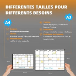 SB Calendrier Mensuel Magnétique Pour Frigo A4 30X21CM + 4 Marqueurs Premium + 55 Stikers Aléatoires | Tableau Magnetique Frigo 