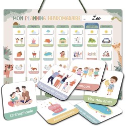 Planning de semaine pour enfants - 42×32 cm Calendrier enfant éducatif Montessori avec 177 aimants & cordelette - Tableau routin