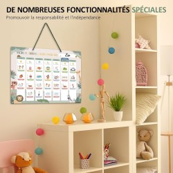 Planning de semaine pour enfants - 42×32 cm Calendrier enfant éducatif Montessori avec 177 aimants & cordelette - Tableau routin