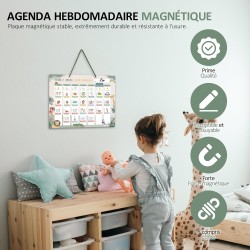 Planning de semaine pour enfants - 42×32 cm Calendrier enfant éducatif Montessori avec 177 aimants & cordelette - Tableau routin