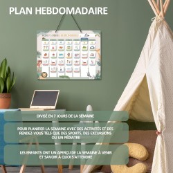 Planning de semaine pour enfants - 42×32 cm Calendrier enfant éducatif Montessori avec 177 aimants & cordelette - Tableau routin