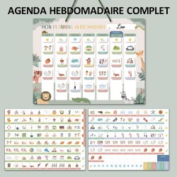 Planning de semaine pour enfants - 42×32 cm Calendrier enfant éducatif Montessori avec 177 aimants & cordelette - Tableau routin