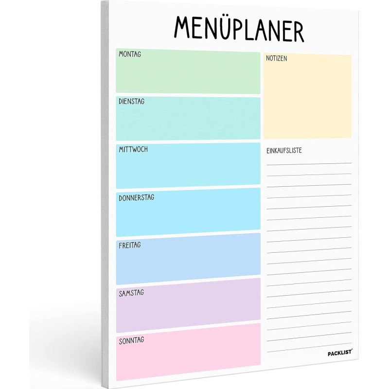 Menüplaner Block A4, Essensplaner - Einkaufsliste Woche Block für die Ganze Woche, 52 Blatt - Essensplan für Eine Gesunde Ernähr