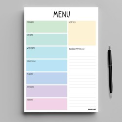 Planificateur de menu hebdomadaire à Boodschappenlijst, Planificateur de menu hebdomadaire. Papier A4 / 100 g Voedselcontrolebor