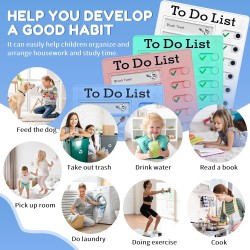 To Do List pour Enfants, 4 Pièces Tableau Routine Enfant, Semainier Enfant Réutilisable et 20 Cartes Liste de Contrôle DIY, Plan