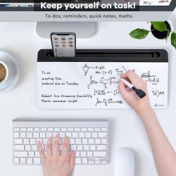 Varhomax Tableau blanc de bureau en verre avec rangement, organiseur de bureau, liste de tâches, bloc-notes, bloc-notes, tableau