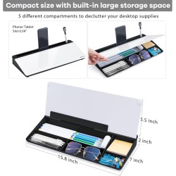 Varhomax Tableau blanc de bureau en verre avec rangement, organiseur de bureau, liste de tâches, bloc-notes, bloc-notes, tableau
