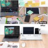 Varhomax Tableau blanc de bureau en verre avec rangement, organiseur de bureau, liste de tâches, bloc-notes, bloc-notes, tableau