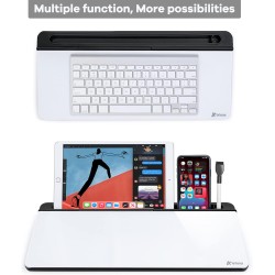 Varhomax Tableau blanc de bureau en verre avec rangement, organiseur de bureau, liste de tâches, bloc-notes, bloc-notes, tableau