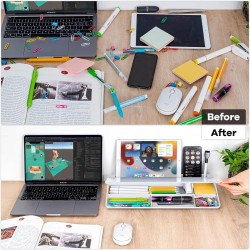 Varhomax Tableau blanc de bureau en verre avec rangement, tableau blanc effaçable à sec, liste de tâches, support de clavier pou