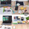 Varhomax Tableau blanc de bureau en verre avec rangement, tableau blanc effaçable à sec, liste de tâches, support de clavier pou