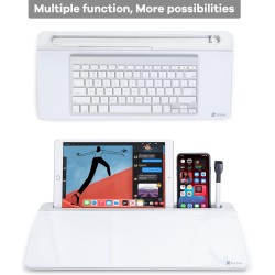 Varhomax Tableau blanc de bureau en verre avec rangement, tableau blanc effaçable à sec, liste de tâches, support de clavier pou