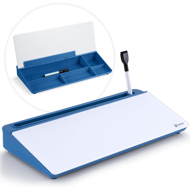 Varhomax Tableau blanc de bureau en verre avec rangement, organiseur de bureau effaçable à sec, tableau blanc pour liste de chos