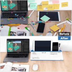 Varhomax Tableau blanc de bureau en verre avec rangement, organiseur de bureau effaçable à sec, tableau blanc pour liste de chos
