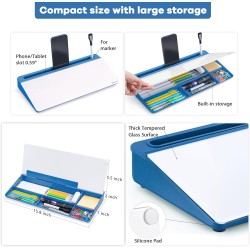 Varhomax Tableau blanc de bureau en verre avec rangement, organiseur de bureau effaçable à sec, tableau blanc pour liste de chos