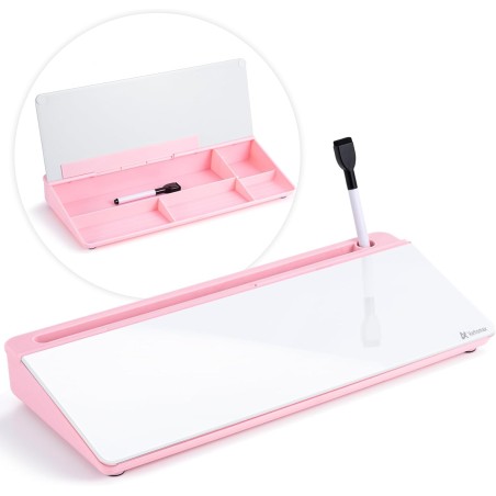 Varhomax Tableau blanc de bureau en verre avec rangement, liste de choses à faire, tableau blanc effaçable à sec pour la maison,