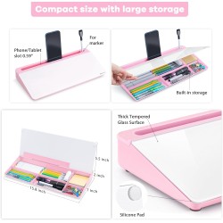 Varhomax Tableau blanc de bureau en verre avec rangement, liste de choses à faire, tableau blanc effaçable à sec pour la maison,
