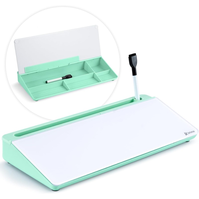 Varhomax Tableau blanc de bureau en verre avec rangement, tableau blanc effaçable à sec, liste de choses à faire, support de cla