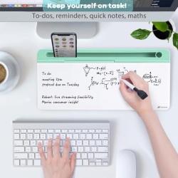 Varhomax Tableau blanc de bureau en verre avec rangement, tableau blanc effaçable à sec, liste de choses à faire, support de cla