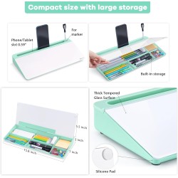 Varhomax Tableau blanc de bureau en verre avec rangement, tableau blanc effaçable à sec, liste de choses à faire, support de cla