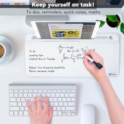 Varhomax Tableau blanc de bureau en verre avec miroir intégré, organiseur de bureau effaçable à sec avec rangement, bloc-notes p
