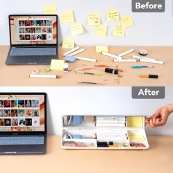 Varhomax Tableau blanc de bureau en verre avec miroir intégré, organiseur de bureau effaçable à sec avec rangement, bloc-notes p