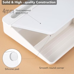 Varhomax Tableau blanc de bureau en verre avec miroir intégré, organiseur de bureau effaçable à sec avec rangement, bloc-notes p