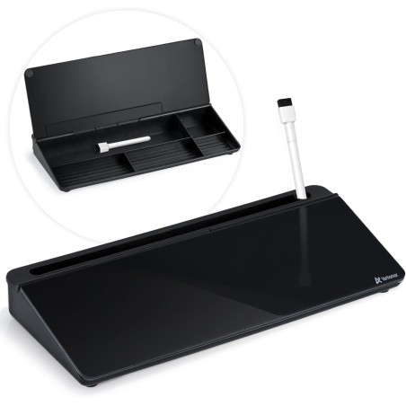 Varhomax Tableau blanc de bureau avec rangement, tableau blanc en verre effaçable à sec, liste de choses à faire pour la maison,