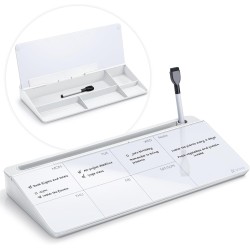 Varhomax Tableau blanc hebdomadaire en verre effaçable à sec, planificateur de liste de choses à faire, calendrier avec panier d