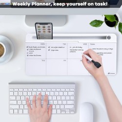 Varhomax Tableau blanc hebdomadaire en verre effaçable à sec, planificateur de liste de choses à faire, calendrier avec panier d