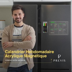 PREVIS BRAND Planning Frigo Magnetique Hebdomadaire Plexiglass Transparent A4(21X30CM) avec 4 Marqueurs Premium - Tableau Planne