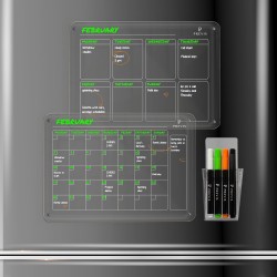 PREVIS BRAND 2X Calendrier Magnetique Frigo Transparent (Mensuel+Hebdomadaire) A4(21X30CM) avec 4 Marqueurs Premium -2 Tableau P