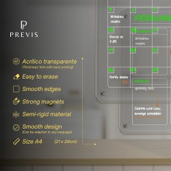 PREVIS BRAND 2X Calendrier Magnetique Frigo Transparent (Mensuel+Hebdomadaire) A4(21X30CM) avec 4 Marqueurs Premium -2 Tableau P